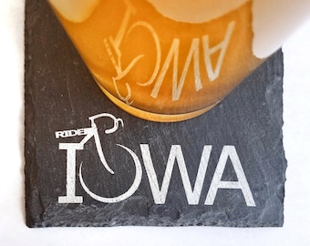 1 Ride Iowa Biking Slate Coaster - Ragbrai, Man cave, Garage, Fathers Day, Beer Lover, Biker, Midwest