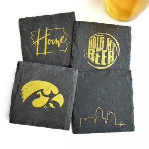 1 Iowa Hawkeyes Slate Coaster Officially Licensed Tailgating, Craft Beer, Mancave, husband, boyfriend, Fathers Day, birthday image 6