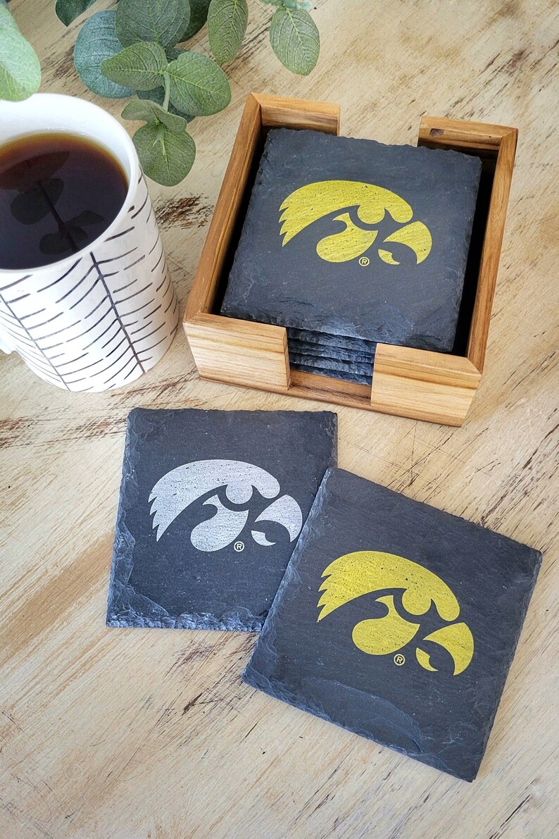 1 Iowa Hawkeyes Slate Coaster Officially Licensed Tailgating, Craft Beer, Mancave, husband, boyfriend, Fathers Day, birthday image 2