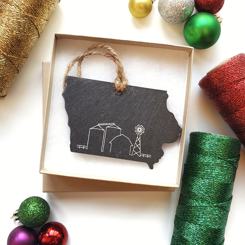 Iowa Farm Life Slate Ornament Iowa Gift Midwest Christmas Etsy