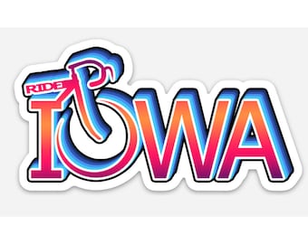 Ride Iowa Sticker - Ragbrai, Cyclist, Trail, Midwest, Biking, Des Moines, Ames