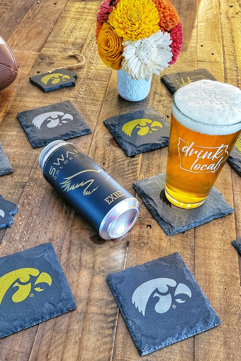 1 Iowa Hawkeyes Slate Coaster Officially Licensed Tailgating, Craft Beer, Mancave, husband, boyfriend, Fathers Day, birthday image 4