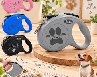 Personalized Retractable Dog Leash, Custom Name Pet Lead, Automatic Extendable Walking Leash for Outdoor Travel, Gift for Dog Owners