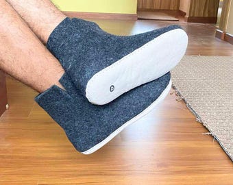Charcoal Gray Felted Booties | Unisex Pure Sheep Wool Felted Indoor Boot