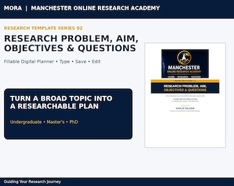 Research Problem, Aim, Objectives  Questions Template | PhD & Masters Research Planner | Dissertation Thesis | Fillable PDF