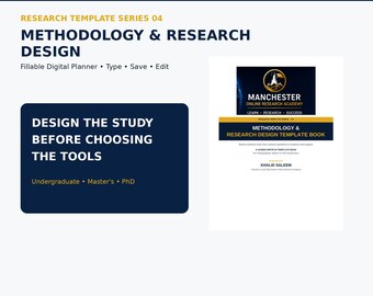 Research Methodology  Design Template | PhD & Masters Research Planner | Dissertation Thesis | Fillable PDF