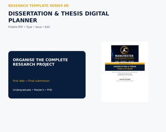 Dissertation Planner & Thesis Planner | PhD Research Project Management | Fillable PDF Research Template