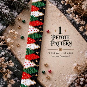 Patrón de cuentas navideñas, patrón de pulsera peyote de conteo par en PDF, 18 columnas, brazalete de árbol de Navidad, Miyuki Delica 11/0