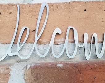 Welcome Sign,Metal Signs,Welcome, MCM,Mid Century,Home Decor,Welcome decor,Script,Address, Mid Century Numbers