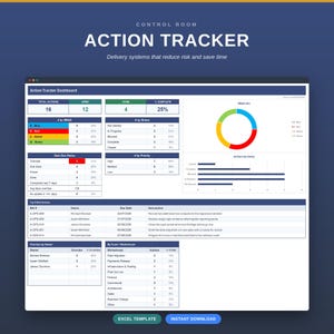 Modèle Excel de suivi des actions | Tableau de bord d'état RAG pour la gestion de projet (Téléchargement instantané)
