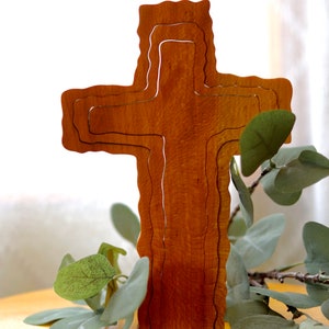 Church foyer decor Wooden resurrection cross display