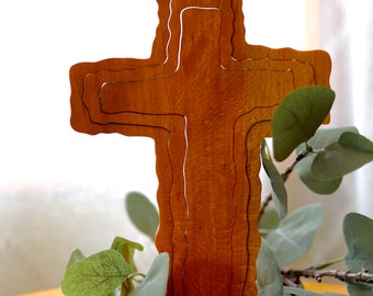 Church foyer decor Wooden resurrection cross display