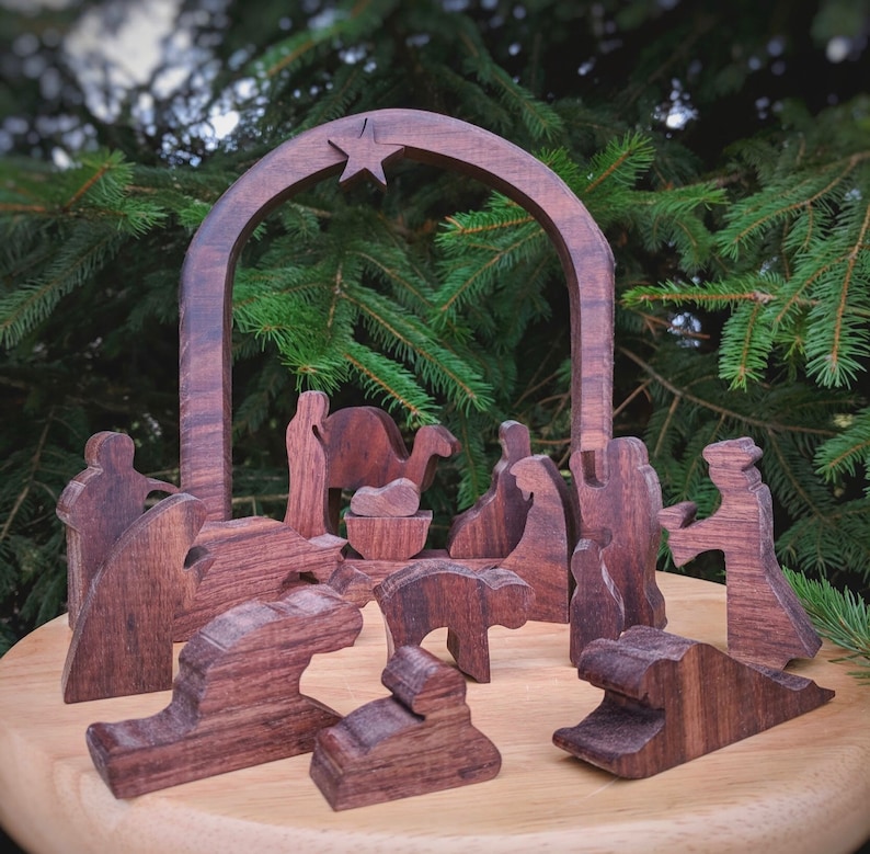 Unique Wooden Christmas Nativity Scene FREE SHIPPING Etsy