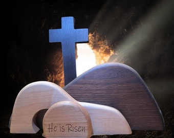 ENGRAVED Easter Wooden Empty Tomb Natural Pastors gift Christian Home decoration resurrection  scene Religious Christian Decor