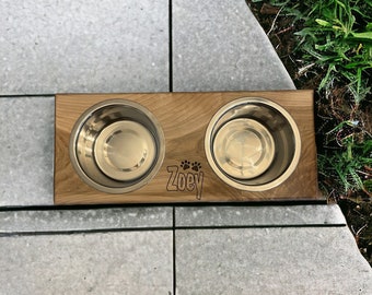 Dog Bowls Personalized With Wooden Stand