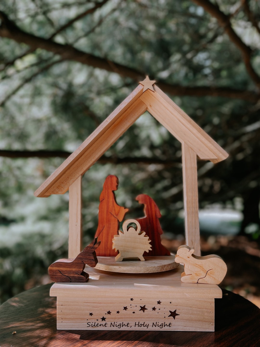 Silent Night Christmas Music Box Nativity With Turntable and Music Box ...