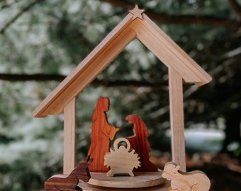 Silent Night Christmas Music Box Nativity with turntable and music box