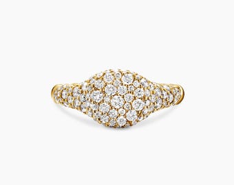 Kleiner, mit Diamanten im Pavé-Fassung besetzter Fingerring, Fingerring mit Diamantcluster, Pavé-Ring aus 18-karätigem Gelbgold, Statement-Ring mit rundem Diamanten, 8 mm Goldring