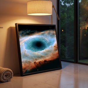 Cosmic Eye Galaxy Canvas Wall Art, Nebula Space Print, Blue and Orange Universe Decor, Celestial Wall Hanging, Modern Home Decoration