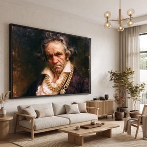 Expressionist Portrait Canvas, Gentleman with Gold Chains, Vintage Character Wall Art, Dramatic Male Face Canvas, Home Decor Artwork