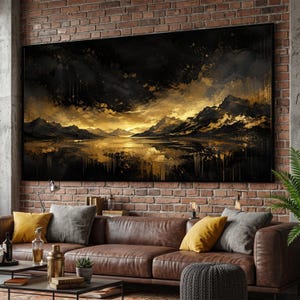 Golden Sunset Mountains Canvas, Dramatic Landscape Wall Art, Reflective Lake Scene, Modern Nature Decor, Ready to Hang Canvas Art