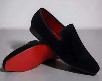 Mocasines Christian Louboutin de terciopelo negro con punta cuadrada para hombre