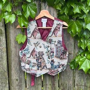 Vintage 90&#39;s In Design Dog and Cat Pattern Double Buttoned Vest Women&#39;s Size Small