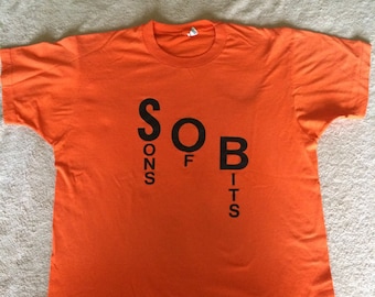 Vintage 90's Screen Stars SOB Sons of Bits Orange Short Sleeve T-Shirt