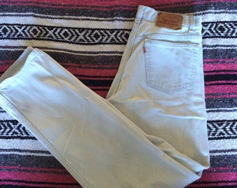 Vintage 90's Levi's 501 High Waist Button Fly Whiteish/Blue Denim Jeans Waist Measures 31 1/2 Inches