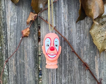 Vintage 80's Small Rubber Clown Head Christmas Tree Ornament/Decor