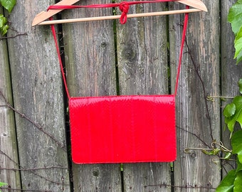 Vintage 80's/90's Palizzio Red Faux Snakeskin Purse with Long Strap