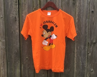 Vintage 80's Mickey Mouse I Love Jerusalem Orange Short Sleeve T-Shirt Size Small