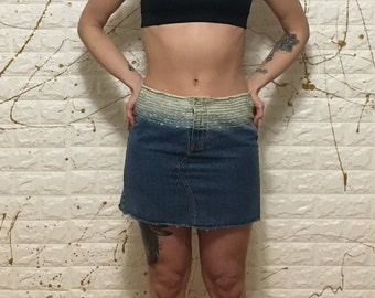 Vintage 90's Express Medium Wash Sequin and Beaded High Waist No Pocket Denim Jean Skirt (free shipping)