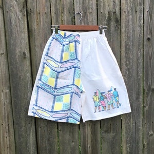 Vintage 80&#39;s Surf Mania 100% Cotton High Waist Surfer Print Shorts Size Medium