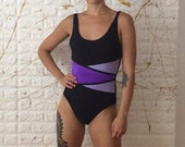 Vintage 90 39 s It Figures Purple and Black One Piece Open Back Swimsuit