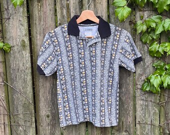 Vintage 90's Basic Image Patterned Stripes Button Up Collared Short Sleeve Half Top Women's Size Small