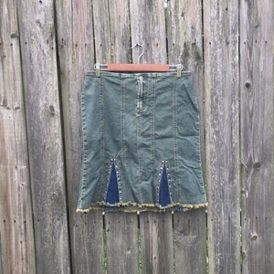 Vintage 90&#39;s/00&#39;s Z Cavaricci Medium Wash Denim Jean Skirt with Studs Size 11