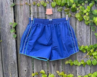 Vintage 80's Islander Blue Cotton/Poly Blend Elastic Tie Waist Short Swim Trunks Size Small