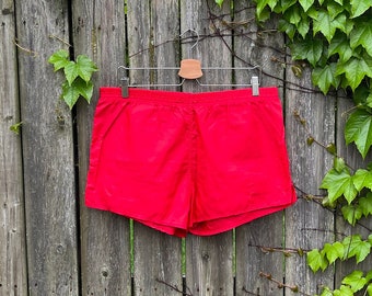 Pantalones cortos vintage Umbro rojos de los años 80, 100 % nailon, fabricados en EE. UU., talla mediana