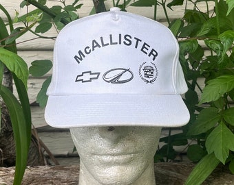 Vintage 90's McAllister Chevy Oldsmobile Cadillac Dealership White Snapback Hat One Size Fits Most