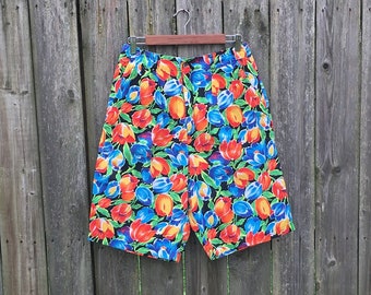 Vintage 90's Gap Colorful Floral Pattern High Waist Bermuda Style Short Size 10