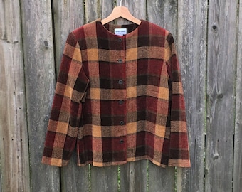 Vintage 90's Alfred Dunner Red Plaid 100% Acrylic Button Up Blazer Jacket Size 8