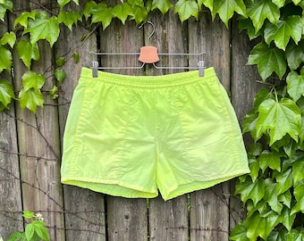 Vintage 80's/90's Unbranded Florescent Yellow Elastic Waist Shorts with Pockets Size Large