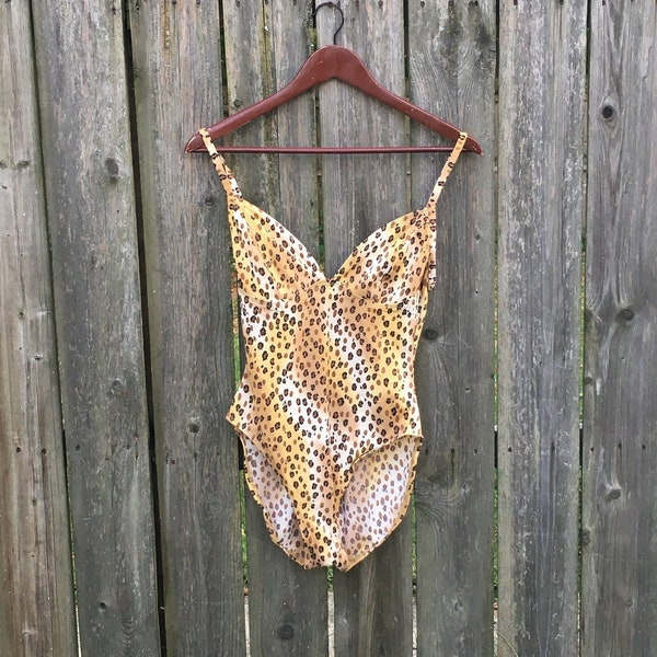 Vintage 80's Cote d'Azur Cheetah Print One Piece Standard Strap Swimsuit Size Medium