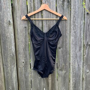 Vintage 90&#39;s Flexees Black Nylon/Spandex Blend One Piece Bodysuit Size 36 C