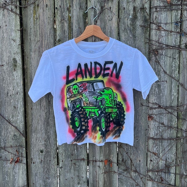 2000's Grave Digger Monster Truck Custom Air Brushed Landen Short Sleeve Crop Top Size Small