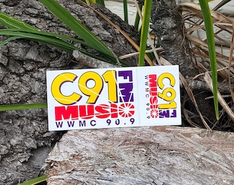 Vintage 90's WWMC 90.9 C91 FM Música Christian Radio Station Parachoques Pegatinas Calcomanía