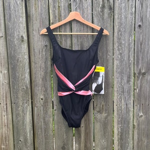 Vintage 90&#39;s Longitude Black and Pink One Piece Swimsuit with Original Tags Size 8