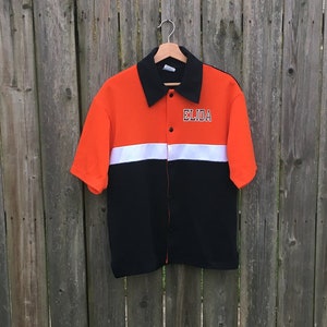 Vintage 70&#39;s/80&#39;s Betlin MFG Co Elida High School Orange and Black Basketball Warm Up Button Up Size Large
