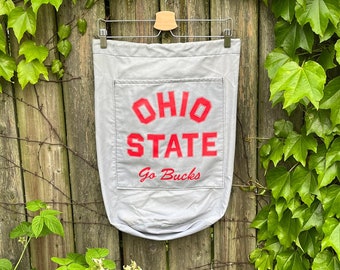 Vintage 80's The Ohio State University Buckeyes Gray Cloth Drawstring Laundry/Gym Bag